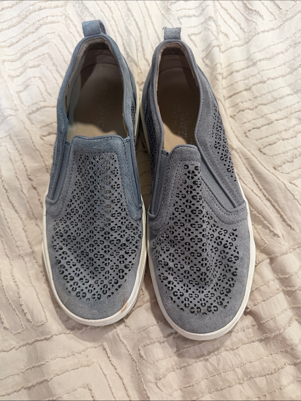 Vionic Perforated Slip-On Sneakers in Light Blue Suede